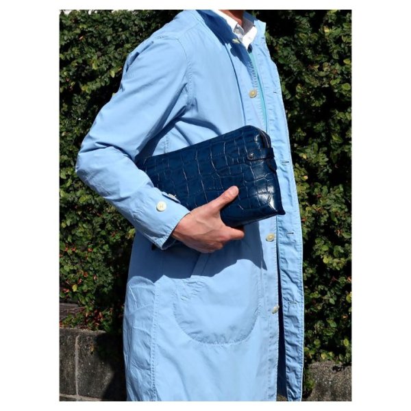 画像3: [COXSWAIN] メンズ クラッチバッグ ストラップ付き クロコエンボスド レザー ネイビー CW1605CS NAVY 日本製 (3)