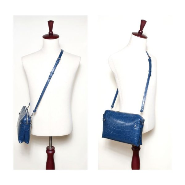 画像5: [COXSWAIN] メンズ クラッチバッグ ストラップ付き クロコエンボスド レザー ネイビー CW1605CS NAVY 日本製 (5)