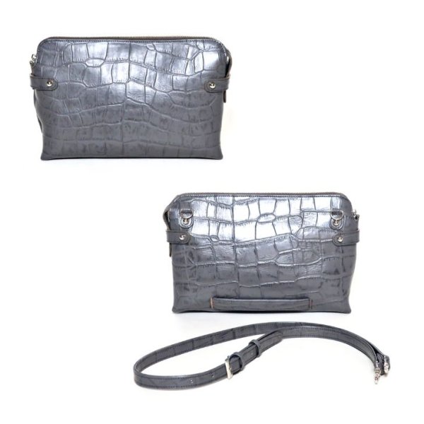 画像3: [COXSWAIN] メンズ クラッチバッグ ストラップ付き クロコエンボスド レザー グレー CW1605CS GRAY 日本製 (3)