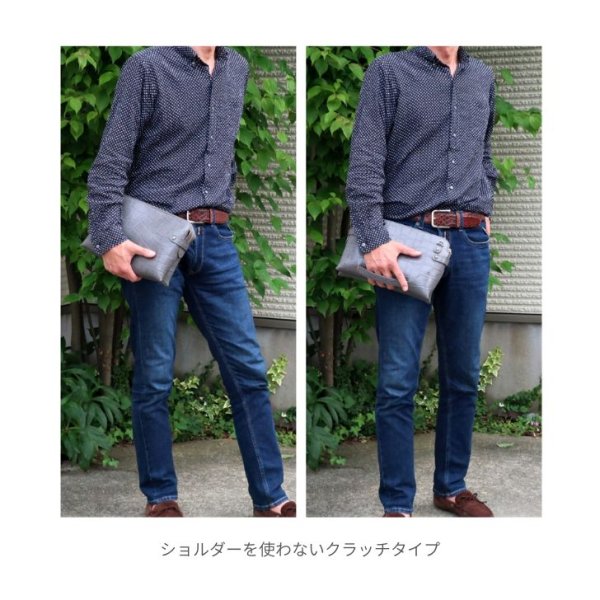 画像5: [COXSWAIN] メンズ クラッチバッグ ストラップ付き クロコエンボスド レザー グレー CW1605CS GRAY 日本製 (5)