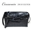 画像1: [COXSWAIN] メンズ クラッチバッグ ストラップ付き クロコエンボスド レザー ブラック CW1605CS BLACK 日本製 (1)
