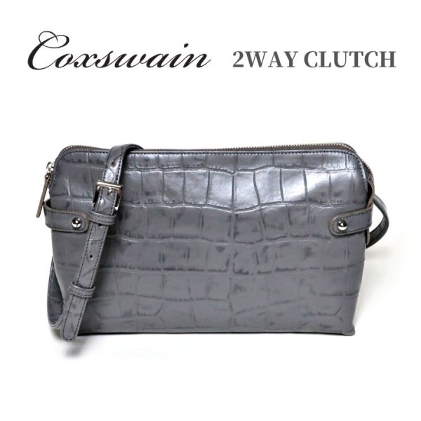 画像1: [COXSWAIN] メンズ クラッチバッグ ストラップ付き クロコエンボスド レザー グレー CW1605CS GRAY 日本製 (1)